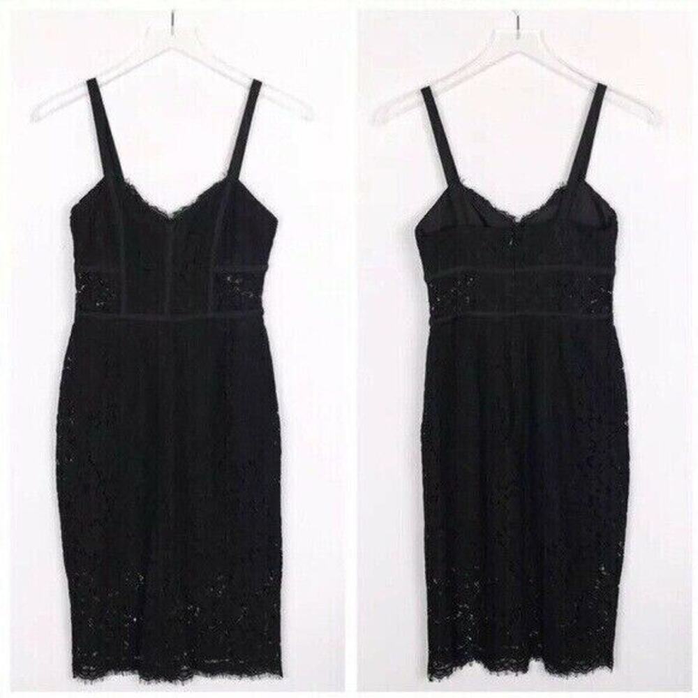 NEW SZ 0 XS Express PIPED LACE SHEATH DRESS BLACK Career work knee length